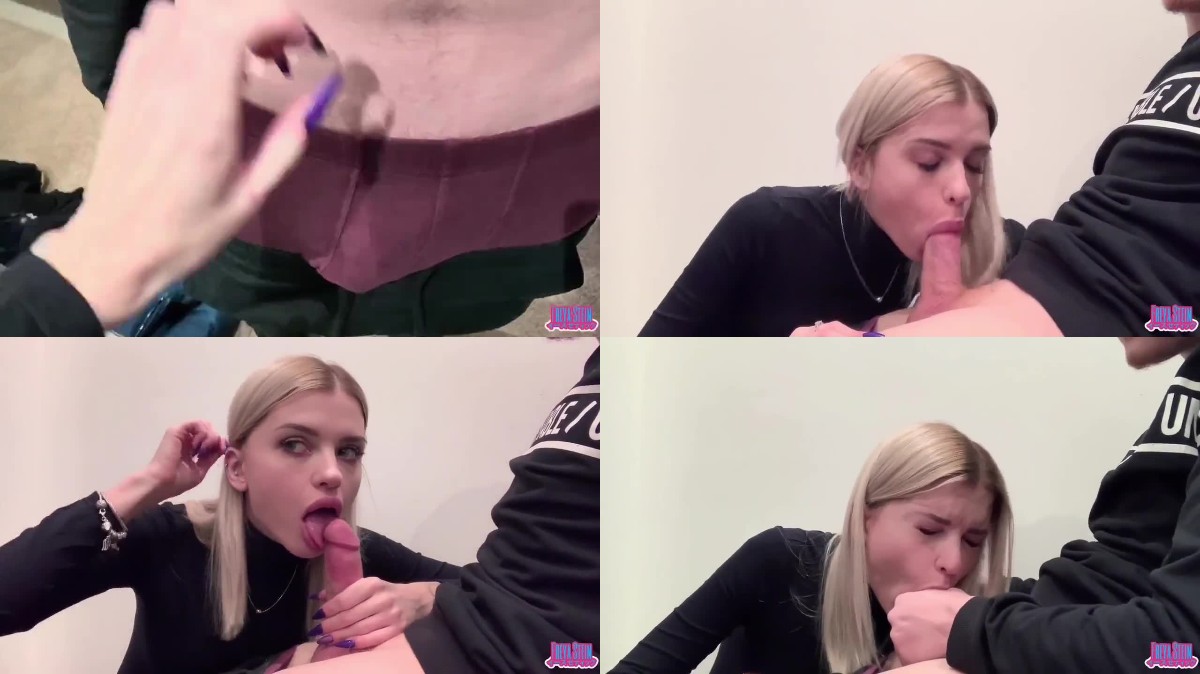 Sobestshow – Teen Blonde gives a Deepthroat  Blowjob in the Fitting Room, Swallow Cum