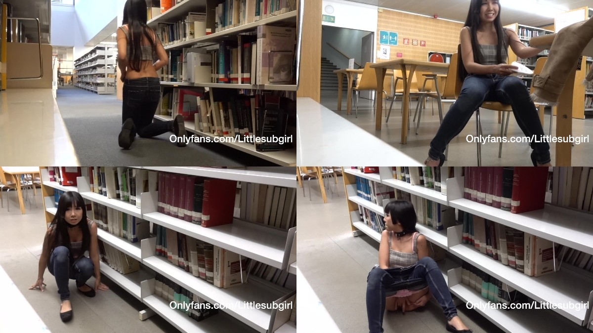 Littlesubgirl – Busy Public Library Squirts All Over Her Face & Swallow Squirt!