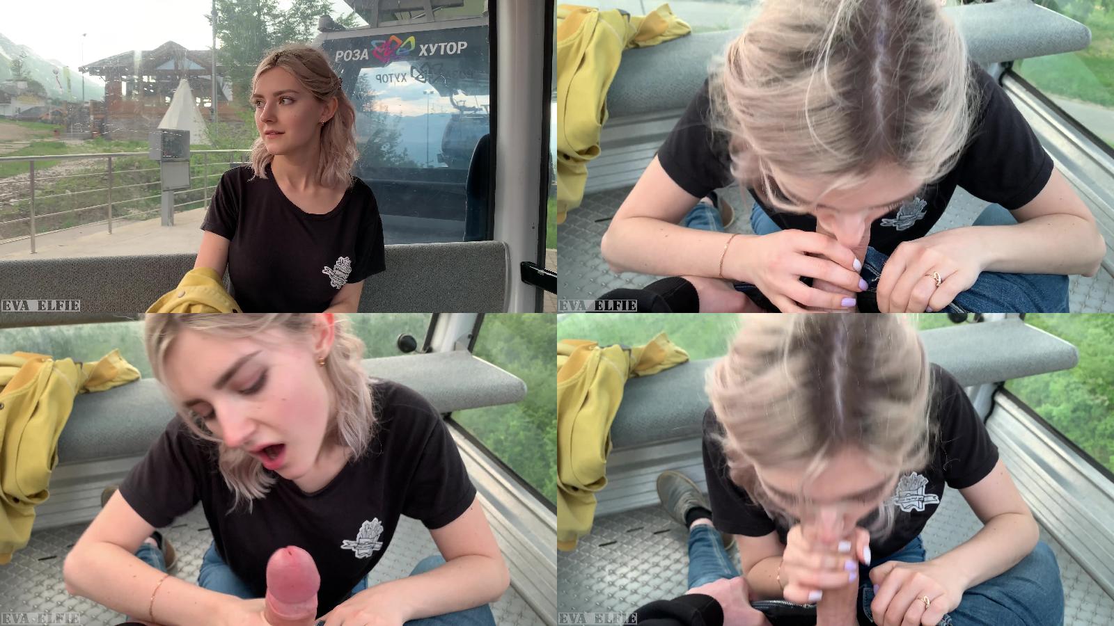 [ModelHub] Teen swallows loads of cum on a cable car – public blowjob by Eva Elfie