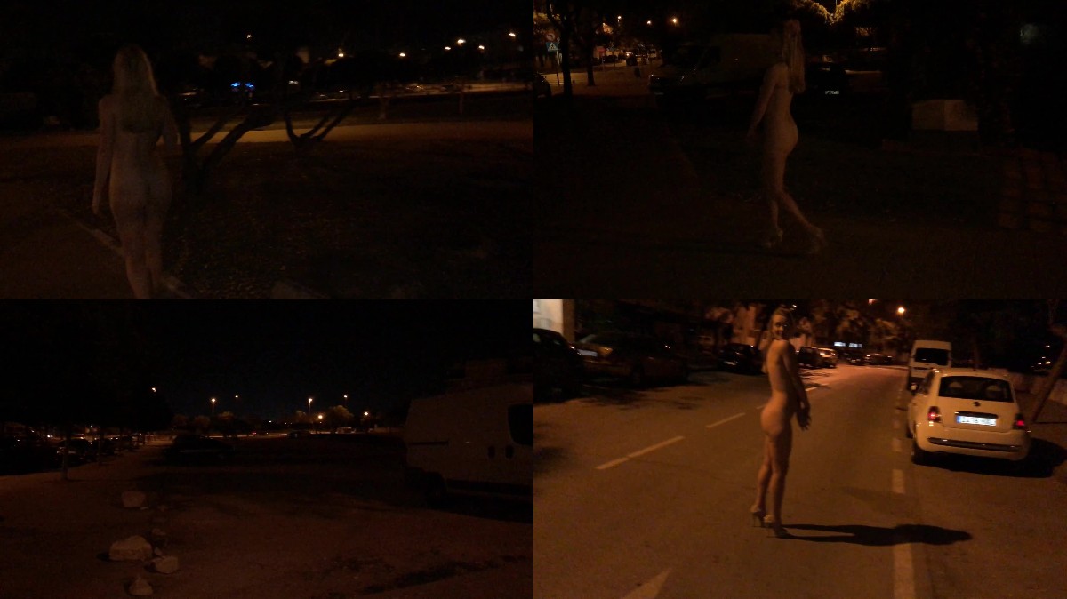 iviroses walking naked in city at night highheels