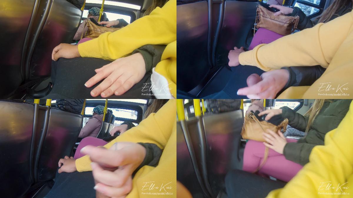 EllaKai – Public Bus Handjob on our way Home from School – Extremely Risky