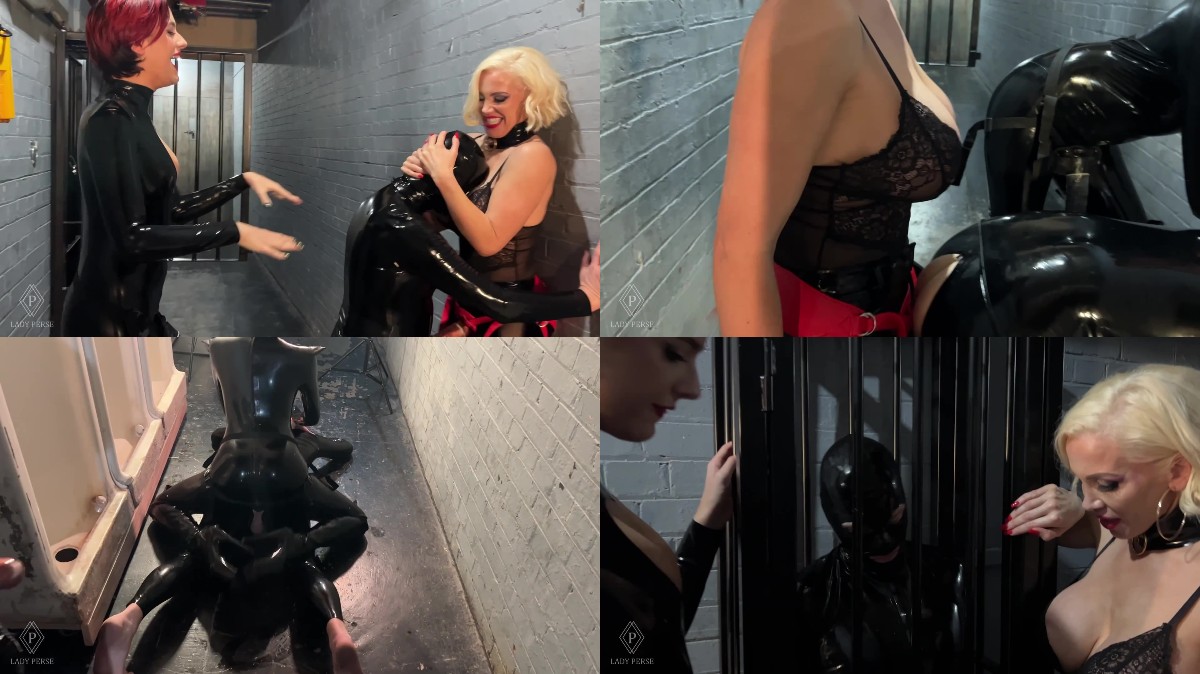 Lady Perse – Double strapon fucking small rubber prisoner with Mistress More
